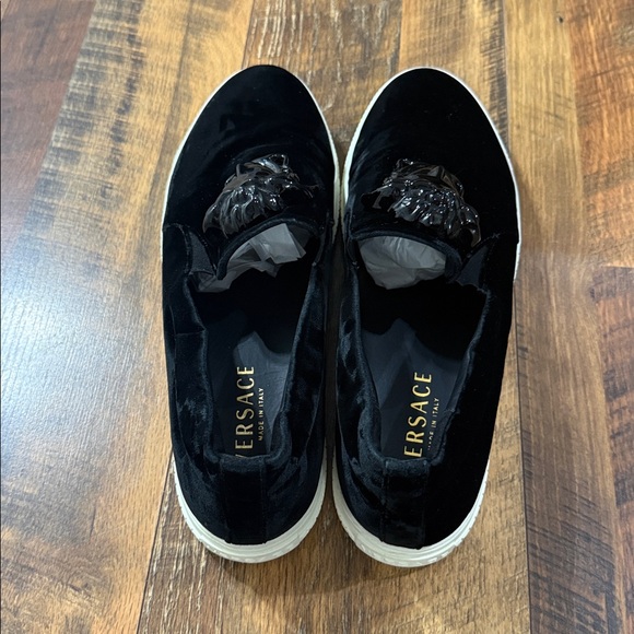 Versace Black Velvet Palazzo Medusa Slip-On Sneakers Size 45/US 12 main image 5